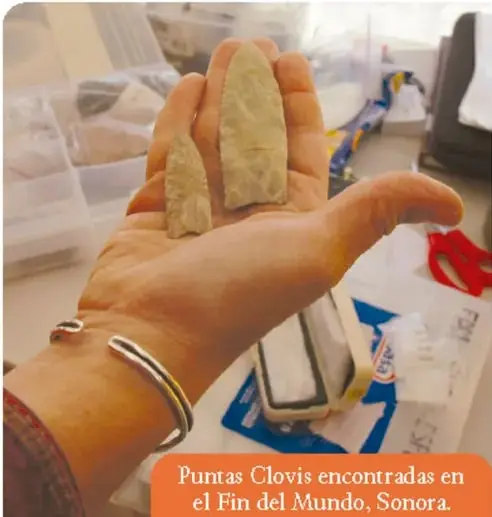 Fotografía de un sitio arqueológico con excavación y personas trabajando; recuadro naranja que explica el paleosuelo.