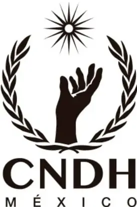 Logotipo de la CNDH México: mano con llama, laureles y estrella.