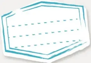 Sobre decorativo con bordes azules y líneas punteadas.