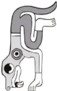 Ilustración de un perro de color gris y blanco en posición de estiramiento o juego.