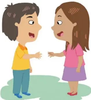 Ilustración de un niño y una niña conversando, de la autora Herenia González Zúñiga, Ciudad de México.