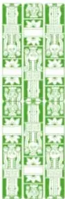 Cinco ilustraciones ornamentales en verde con motivos prehispánicos que representan las asignaturas: Español, Lengua indígena como lengua materna, Lengua indígena como segunda lengua, Inglés y Artes.