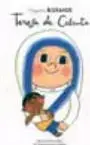 Portada del libro 'Pequeña y grande Teresa de Calcuta' con ilustración de una niña con hábito azul y blanco.