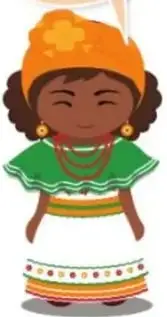 Pareja con vestimenta tradicional ecuatoriana (afroecuatoriana y sierra) ilustrando coplas.