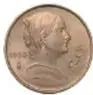 Fotografía del anverso de una moneda de Cinco Centavos, Josefa, México, 1950, de 20 mm, Colección Casa de Moneda de México, Museo Numismático Nacional.