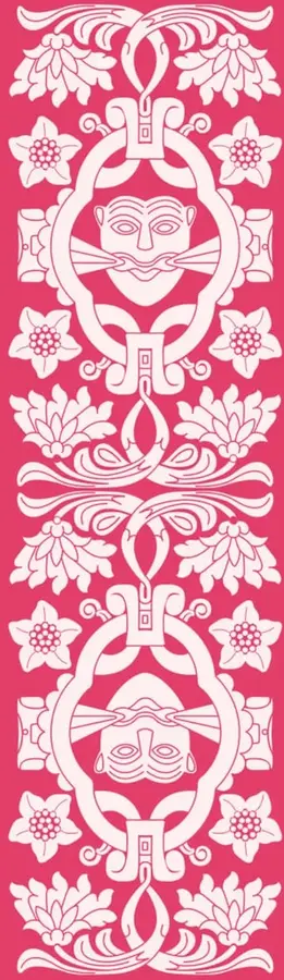 Ilustración decorativa con motivos florales y rostros humanos estilizados en color rosa y blanco, que representa la diversidad y la identidad cultural.