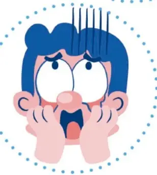 Ilustración de un rostro con cejas fruncidas, manos en la boca y líneas de enojo sobre la cabeza, dentro de un círculo punteado azul.