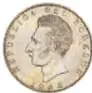 Fotografía del reverso de una moneda de Dos Sucres, Ecuador, 1944, de plata, con perfil de una persona.