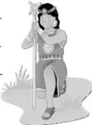 Ilustración de Manco Cápac con una vara, junto a líneas para completar.