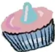 Ilustración de dos pastelillos con betún rosa y azul.