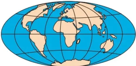 Globo terráqueo con los continentes ya separados y en proceso de deriva. Leyenda: 'Hace 65 millones de años'.