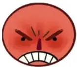 Carita roja con ceño fruncido y dientes apertados (rabia).