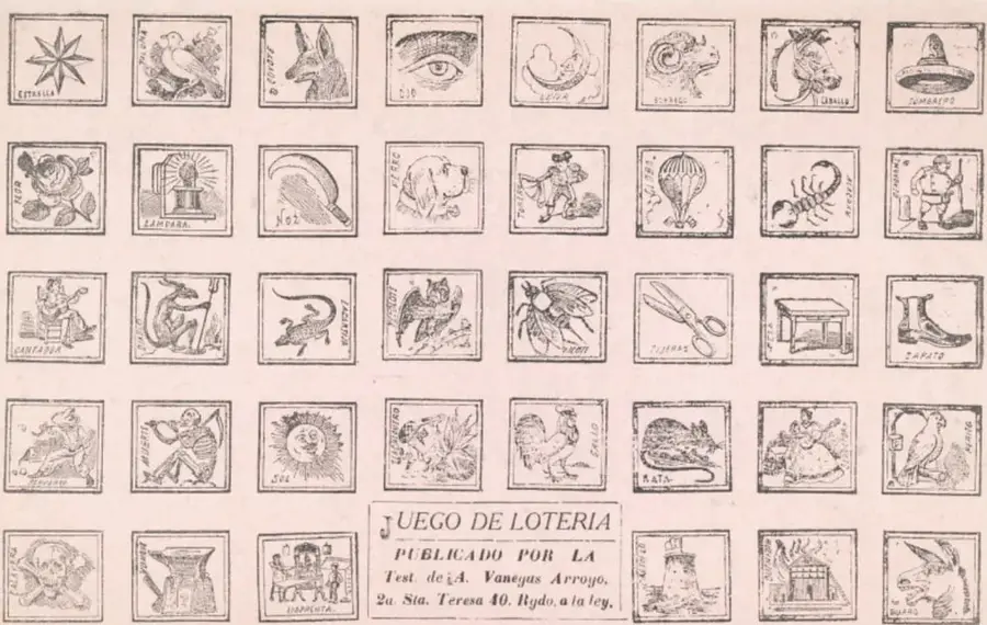 Planilla del Juego de Lotería con 40 cartas ilustradas.