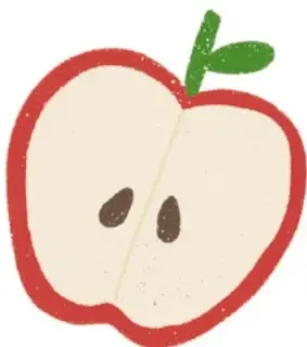 Manzana cortada a la mitad con la pulpa de color claro, sin oxidar.