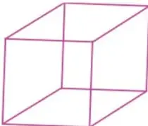 Prisma rectangular dibujado en línea rosa, mostrando sus tres dimensiones (anchura, altura y longitud).