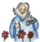 Anciana con flores en las manos.