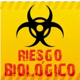 Señal de amarillo con el símbolo de peligro biológico y el texto RIESGO BIOLÓGICO