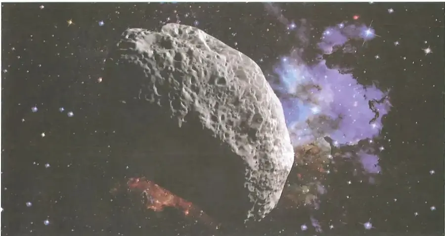 Imagen ilustrativa de un asteroide rocoso en el espacio, acompañada por el texto: De más de 1 kilómetro de diámetro, este troyano es el segundo conocido que escolta a nuestro planeta.