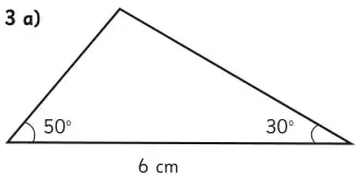Triángulo con ángulos 50° y 30° y lado 6 cm.