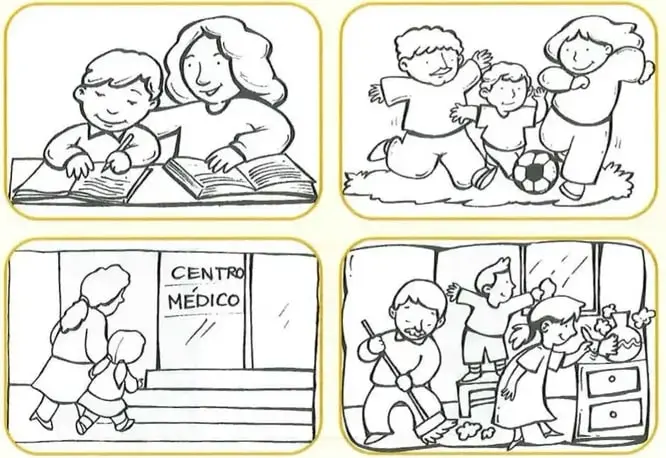 Una persona adulta y un niño leen o estudian juntos.