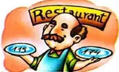 Ilustración de un restaurante y de don Pepe mostrando las cantidades de almuerzos vendidos.
