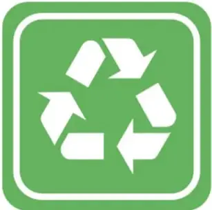 Icono verde cuadrado con el símbolo universal de reciclaje: tres flechas blancas formando un triángulo de Möbius.