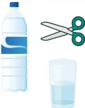 Ilustración de una botella de plástico transparente de dos litros.