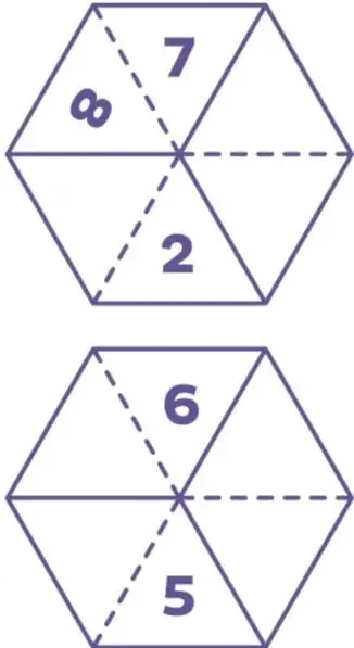 Hexágono flexible mostrando los números 7, 8 y 2.