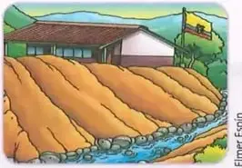 Ilustraciones de una inundación, un sismo y un incendio.