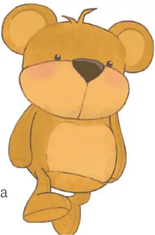 Oso de peluche marrón de pie, sonriente; puede ser el objeto de turno para hablar.