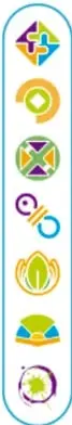 Columna vertical con siete iconos de colores que representan los Ejes articuladores: Inclusión, Pensamiento crítico, Interculturalidad crítica, Igualdad de género, Vida saludable, Apropiación de las culturas, Artes y experiencias estéticas.