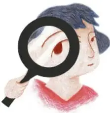 Ilustración de una persona con una lupa, observando.