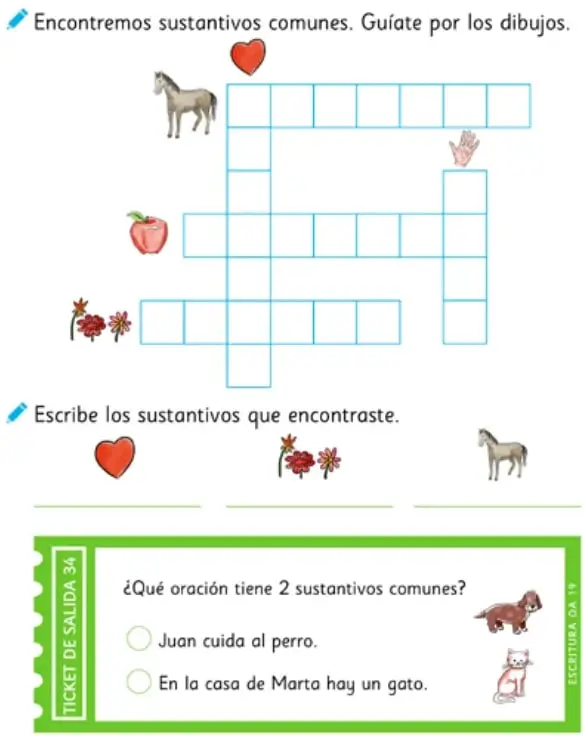 Dibujos para el crucigrama: corazón, caballo, mano, manzana y flores.