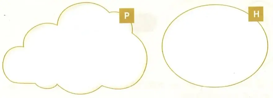 Dos figuras cerradas que representan los conjuntos P y H.