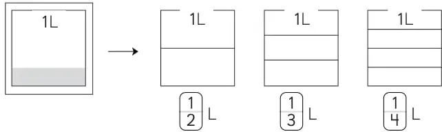 Recipiente de 1 L dividido en 3 partes iguales, sin pintar.