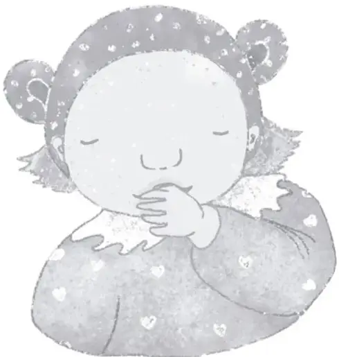 Ilustración de una niña con gorro de invierno cubriéndose la boca al bostezar, con texto 'Tania Villanueva López, Puebla'.
