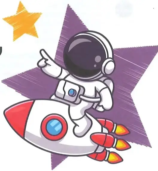 Ilustración de una persona astronauta viajando en un cohete, relacionada con los sueños, la exploración y el futuro.