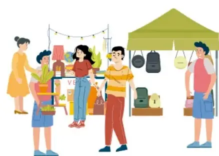 La familia junto a dos lámparas, con burbuja de pensamiento con el símbolo de reciclaje.