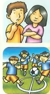 Dos niños expresan emociones mientras conversan.