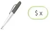 Ilustración de útiles escolares con precios representados por $x$ y $y$, usada para expresar algebraicamente el costo de tres esferos y dos cuadernos como $3x+2y$.