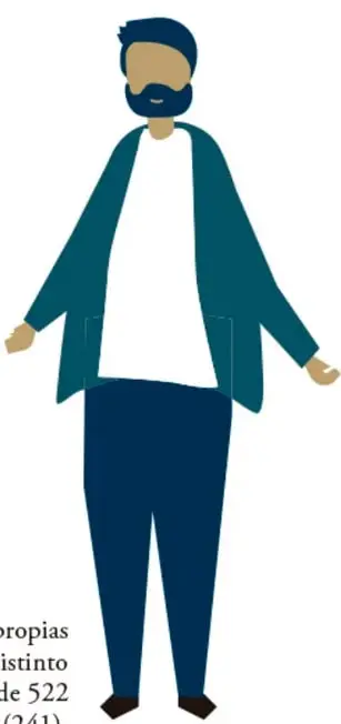 Figura ilustrada de un hombre con barba, saco azul y pantalón oscuro, extendiendo los brazos.