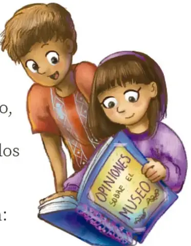 Ilustración de dos niños leyendo un libro titulado 'Opiniones sobre el MUSEO'. Crédito: Diana Anahí Sainz Villarreal, Baja California.