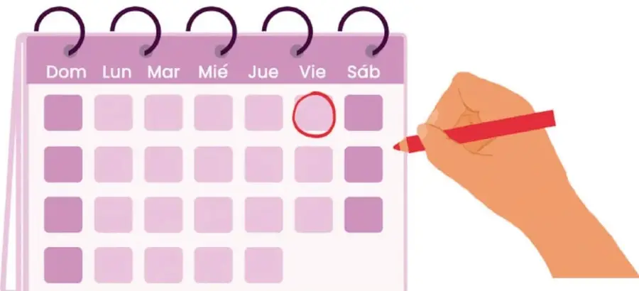 Ilustración de un calendario con una mano señalando el día viernes con un círculo rojo.