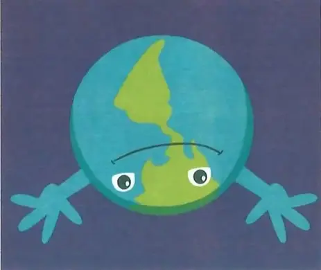 Ilustración de un planeta representado como un personaje colocado al revés.
