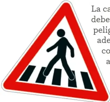 Señal preventiva triangular roja de paso de peatones (persona cruzando por la calle), símbolo de señalización vial.