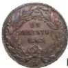 Moneda Un Centavo de 1863, cobre, diámetro 25 mm, reverso, Museo Numismático Nacional.