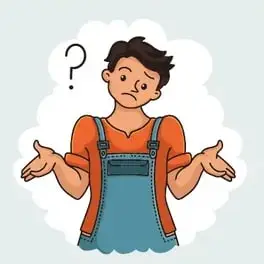 Chico encogiéndose de hombros con signo de interrogación, expresando duda.