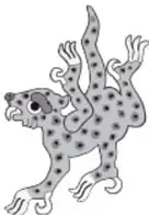 Ilustración de un jaguar o felino manchado trepando.