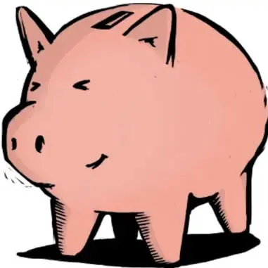 Ilustración de un cochinito o alcancía rosa, símbolo del dinero ahorrado por la niña.
