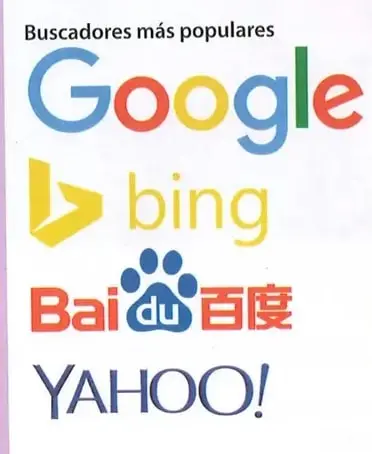 Recuadro con los logotipos de buscadores populares: Google, Bing, Baidu y Yahoo.